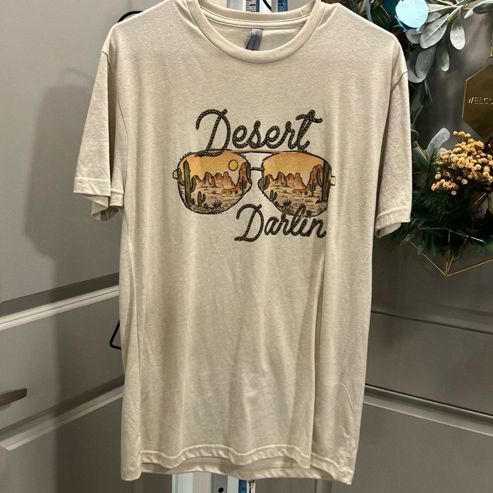 Next Level Apparel Tan and Green Short Sleeve Tee with Desert Daze Graphic